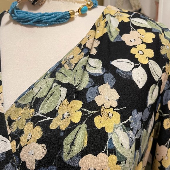 NWT Bleeker 126 22W Dress - Black with soft muted Blues & Greens with Yellow - Picture 5 of 16